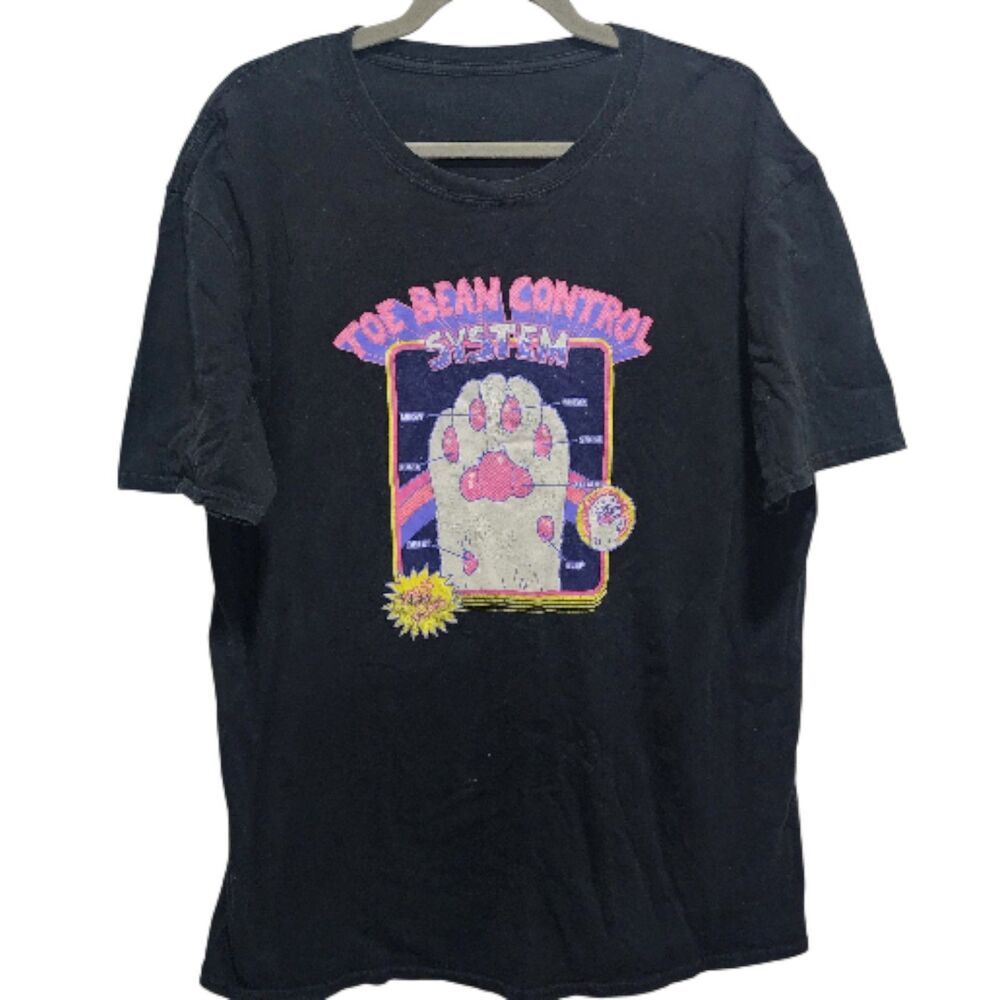 Hot Topic Toe Bean Control System Cat Paw Graphic T-Shirt XL Black Retro Style